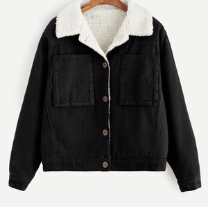 Black Sherpa Oversized Warm Jean Jacket Coat